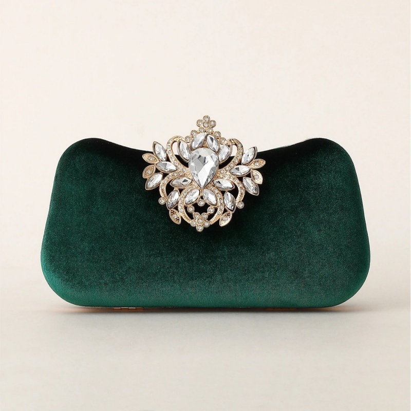 Luxury Bags Green - حقيبة يد مخملية خضراء داكنة فاخرة