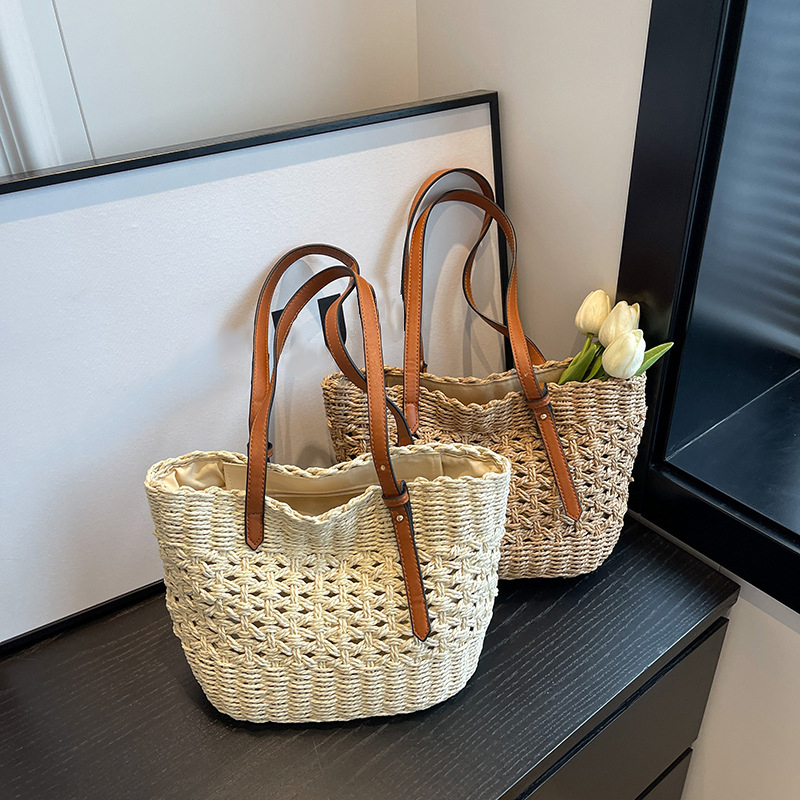 Luxury Beach Bags Ysl - حقيبة يد بوهيمية من القش مع