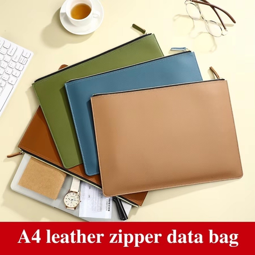 Briefcase Leather Slim - حقيبة أعمال A4 بسحاب، ألوان متعددة،