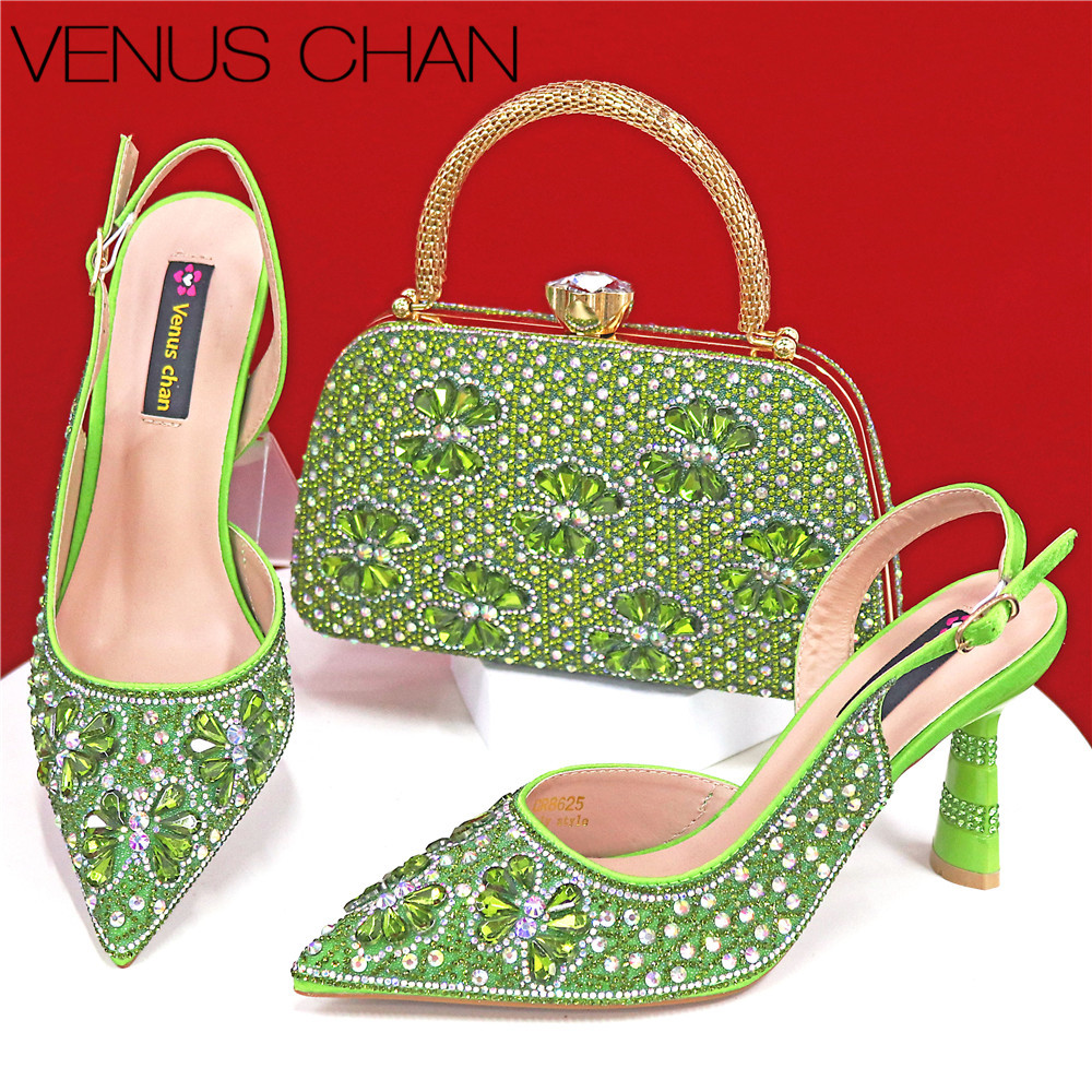 Luxury Bags Green - أحذية وحفلات فاخرة من حجر الراين